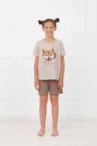 Piżama dziewczęca, brązowa, Shiba, Italian Fashion