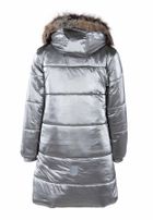 Płaszcz dziewczęcy z kapturem, srebrny, Lenne