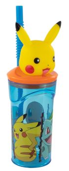 Pokemon, butelka do picia, ze słomką i figurką 3D