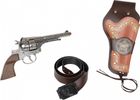 Pulio, metalowy rewolwer kowbojski z kaburą i pasem, zestaw
