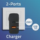 Qoltec, Super Quick PD, ładowarka, 1XUSB-C, 1XUSB, 90W, 5-20V, 2.4-4.35A, czarna