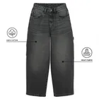 Regulowane grafitowe jeansy unisex o kroju super baggy NOWEAR