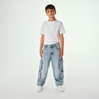 Regulowane jasnoniebieskie jeansy z przetarciami wide leg cargo Cool Club