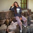 Regulowane jeansy wide leg w panterkę Cool Club