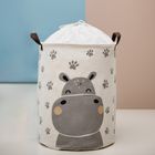 Sipo, kosz na zabawki XL, bawełniany, wodoodporny, zamykany na ściągacz, Hippo