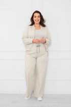 Spodnie dresowe damskie, plus size, beżowe, Caro, Italian Fashion