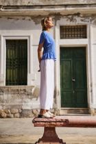 Spodnie materiałowe damskie, białe, Moodo