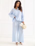 Spodnie materiałowe damskie, niebieskie, Italy Moda