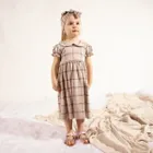 Sukienka dziewczęca z krótkim rękawem, beżowa, Nicol