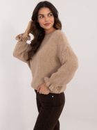 Sweter damski, oversize, beżowy, Italy Moda