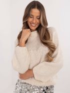 Sweter damski, oversize, beżowy, Italy Moda