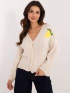 Sweter damski, rozpinany, beżowy, Italy Moda