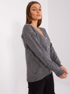 Sweter damski z wełną, rozpinany, szary, Rue Paris