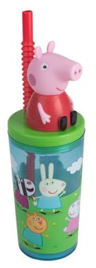 Świnka Peppa, butelka do picia ze słomką i figurką 3D, 360 ml