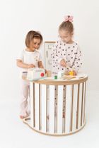 tupti.wood, 3w1: mały bujak montessori + mała zjeżdżalnia, chmurki + blat, szary