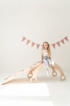 tupti.wood, duży bujak montessori z uchwytami + duża zjeżdżalnia, chmurki, naturalny