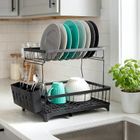 Vilde, suszarka na naczynia, metalowa, czarna, 2-poziomowa, 49,5-30-34 cm
