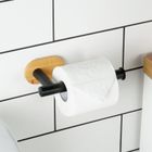 Vilde, uchwyt na papier toaletowy stalowy, bambusowy, czarny, 17 cm