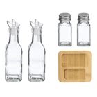 Vivalto, zestaw do przypraw i oleju z drewnianą podstawą, 4 elementy
