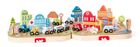 Woodyland, drewniana kolejka z miastem, walizka, 55 elementów