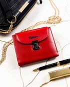 Zestaw prezentowy: Portfel, Brelok, czerwony, skórzany, Peterson