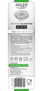 Adler, tacka silikonowa do frytkownicy beztłuszczowej, kwadratowa, 19,7 cm