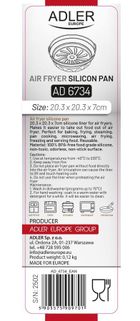 Adler, wkład do frytkownicy, silikonowy, okrągły, 20,3 cm