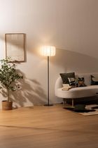 Atmosphera, Tobie, lampka stojąca do salonu z bawełnianym abażurem, 37-150 cm