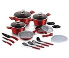 Berlinger Haus, Burgundy, zestaw: garnki z pokrywą + patelnie + akcesoria, 22 elementy