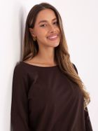 Bluzka damska z długim rękawem, brązowa, Basic Feel Good