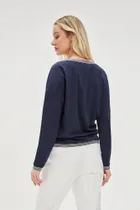 Bluzka damska z długim rękawem, granatowa, Moodo