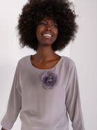 Bluzka damska z długim rękawem, szara, Lakerta