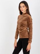 Bluzka damska z długim rękawem, welurowa, brązowa, Rue Paris