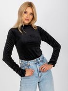 Bluzka damska z długim rękawem, welurowa, czarna, Rue Paris