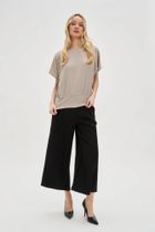 Bluzka damska z krótkim rękawem, beżowa, Moodo