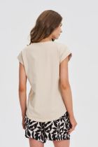 Bluzka damska z krótkim rękawem, beżowa, Moodo