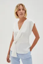 Bluzka damska z krótkim rękawem, biała, Moodo