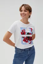 Bluzka damska z krótkim rękawem, biała, Moodo