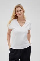 Bluzka damska z krótkim rękawem, biała, Moodo