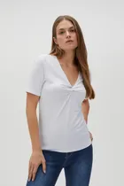 Bluzka damska z krótkim rękawem, biała, Moodo