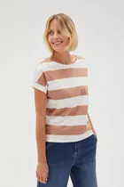 Bluzka damska z krótkim rękawem, biało-brązowa, Moodo