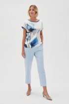 Bluzka damska z krótkim rękawem, biało-niebieska, Moodo