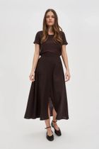 Bluzka damska z krótkim rękawem, brązowa, Moodo