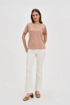 Bluzka damska z krótkim rękawem, brązowa, Moodo