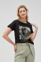 Bluzka damska z krótkim rękawem, czarna, Moodo