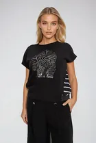 Bluzka damska z krótkim rękawem, czarna, Moodo