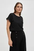 Bluzka damska z krótkim rękawem, czarna, Moodo