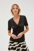 Bluzka damska z krótkim rękawem, czarna, Moodo