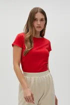 Bluzka damska z krótkim rękawem, czerwona, Moodo