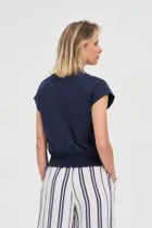 Bluzka damska z krótkim rękawem, granatowa, Moodo